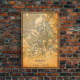 Madrid Spain map print poster or framed canvas, Madrid map print poster canvas, Madrid city map print poster canvas, Vintage Travel Art