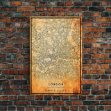 London UK map print poster or framed canvas, London map print poster canvas, London England city map print poster canvas, Vintage Travel Art