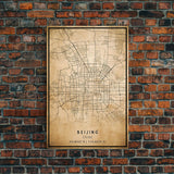 Beijing China map print poster or framed canvas, Beijing map print poster canvas, Beijing city map print poster canvas, Vintage Travel Art