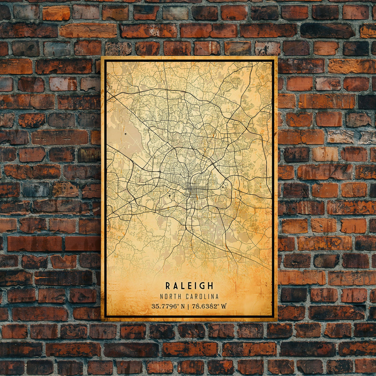 Raleigh North Carolina map print poster or framed canvas, Raleigh map print poster canvas, Raleigh city map Canvas print, Vintage Travel Art