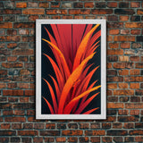 Red Ferns On A Black Background, Abstract Art, Framed Canvas Print, Ready To Hang Framed Wall Art, Living Room Wall Hanging