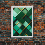 Emerald Green Geometric Abstract Art, Framed Canvas Print, Ready To Hang Framed Wall Art, Living Room Wall Hanging