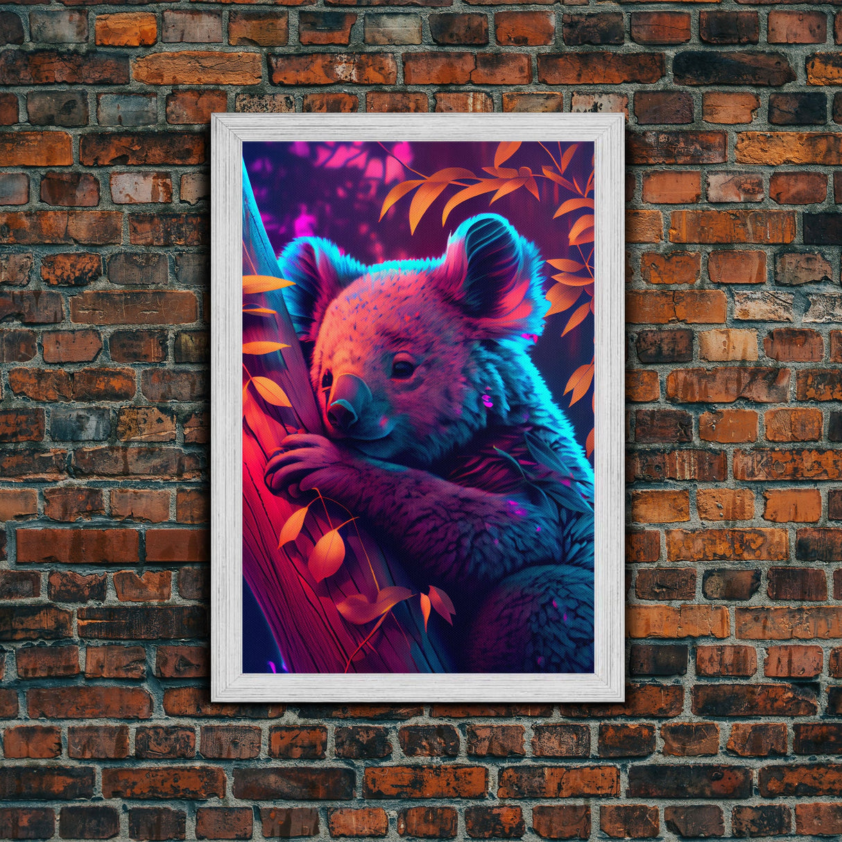 Cute Retro Wave Koala Bear, framed canvas print, Animals of Australia