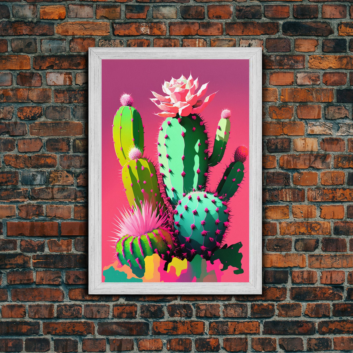 Cactus Art, Pop Art Style, Framed Canvas Print, Pueblo Style Midwest Decor, Western Art, Primitive Style Wall Art