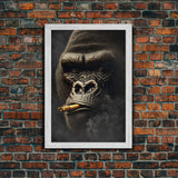 Smoking Gorilla canvas framed wall art, Gorilla Smoking print, Animal Print, Monkey Canvas print, Wall Decor