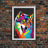 He's kinda cute when he's mad! Wolf art, Framed Canvas Print, Unique Pop Art Style Animal Print