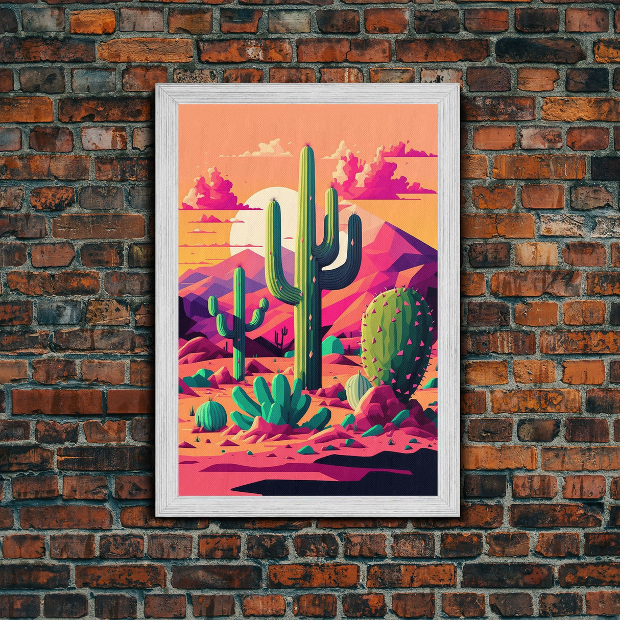 Pueblo Style Cactus, Still Life, Framed Canvas Print, Western Decor, Midwest Style Art, Arizona Desert Art