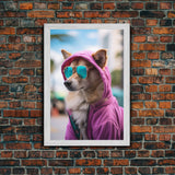 Corgi Pink Hoodie Wall Print, Animal Wall Art, Dog Portrait, Dog Art Print, Framed Wall Art, Framed Canvas, Wall Print, Wall Canvas