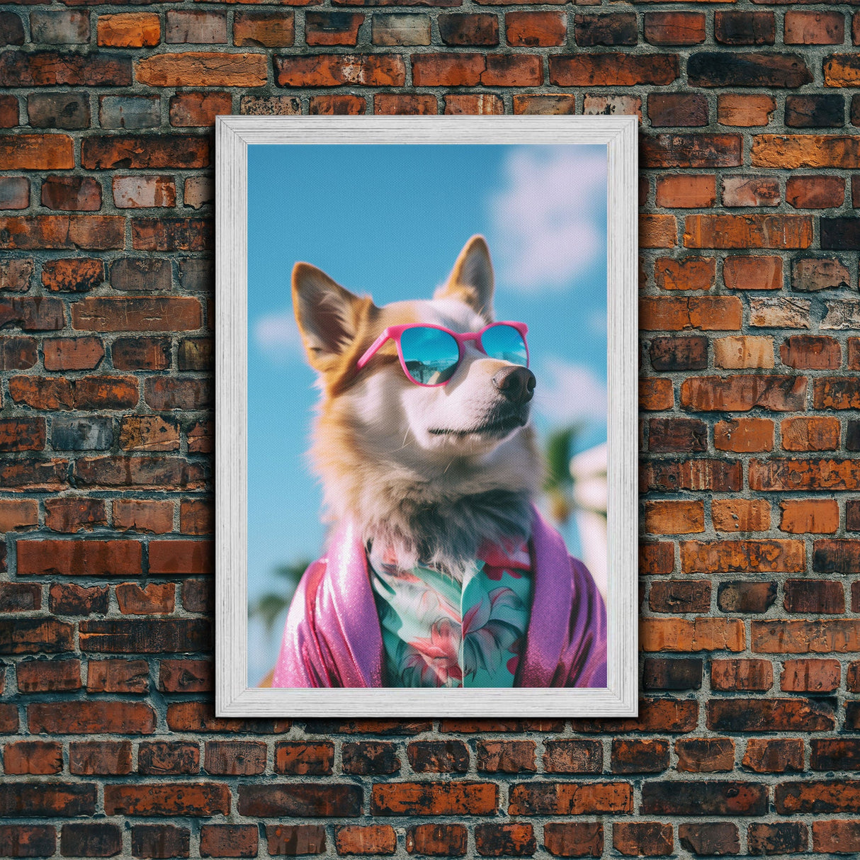 Corgi In Pink Suit Sunglasses Wall Print, Animal Print, Dog Portrait, Dog Art Print, Framed Wall Art, Framed Canvas, Wall Print, Wall Canvas