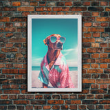 Chihuahua In Pink Shirt Sunglasses Wall Print, Beach Art, Dog Print, Dog Portrait, Framed Wall Art, Framed Canvas, Wall Print, Wall Canvas