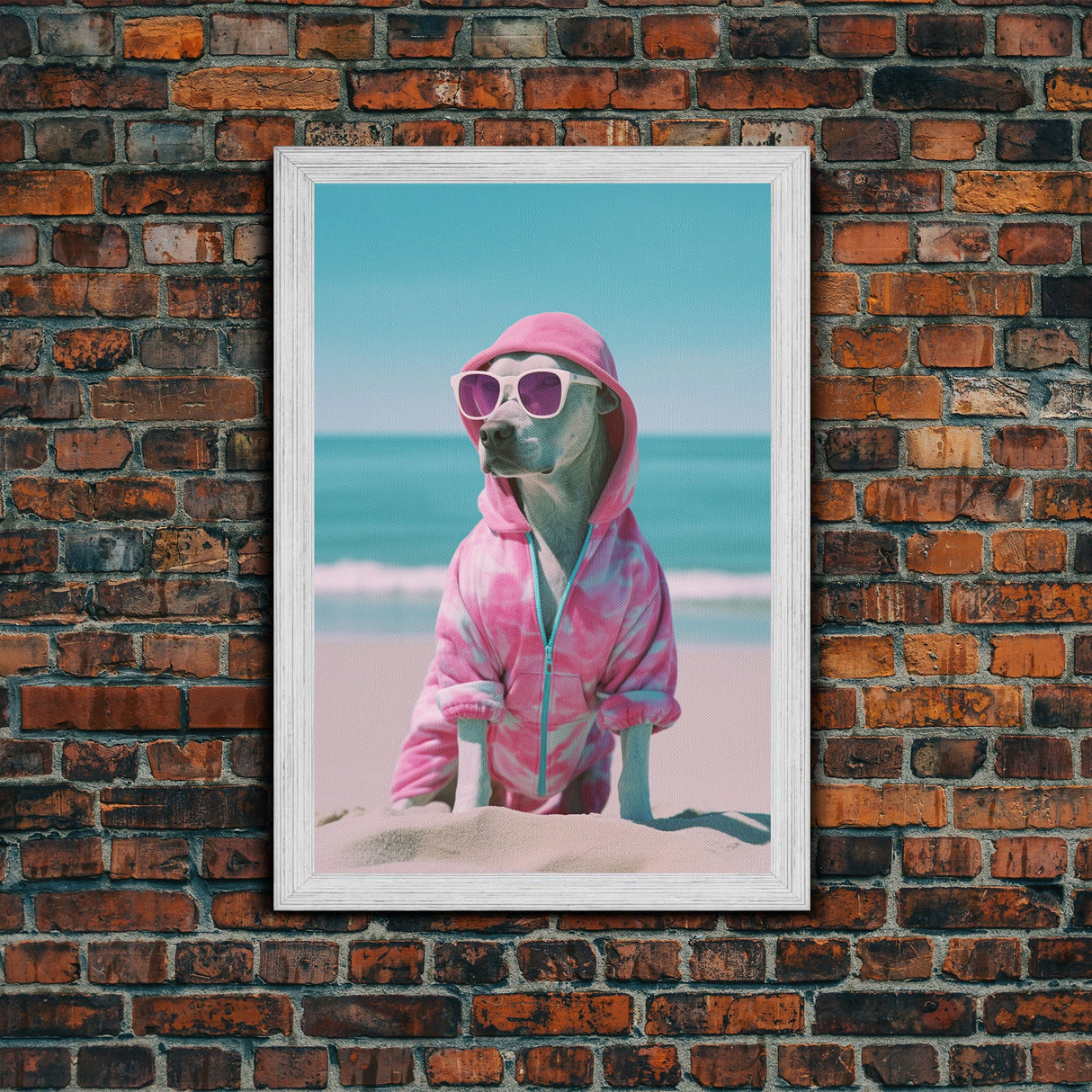 Labrador In Pink Hoodie Sunglasses Wall Print, Beach Art, Dog Print, Dog Portrait, Framed Wall Art, Framed Canvas, Wall Print, Wall Canvas