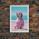 Labrador In Pink Hoodie Sunglasses Wall Print, Beach Art, Dog Print, Dog Portrait, Framed Wall Art, Framed Canvas, Wall Print, Wall Canvas