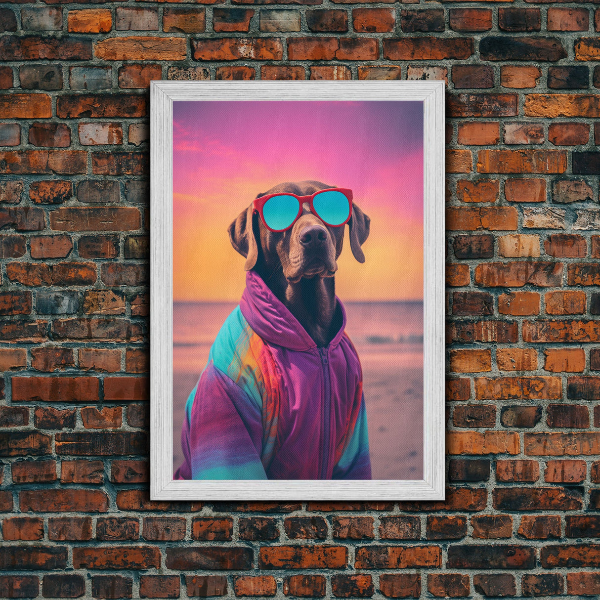 Great Dane In Pink Jacket Sunglasses Wall Print, Beach Art, Dog Print, Dog Portrait, Framed Wall Art, Framed Canvas, Wall Print, Wall Canvas