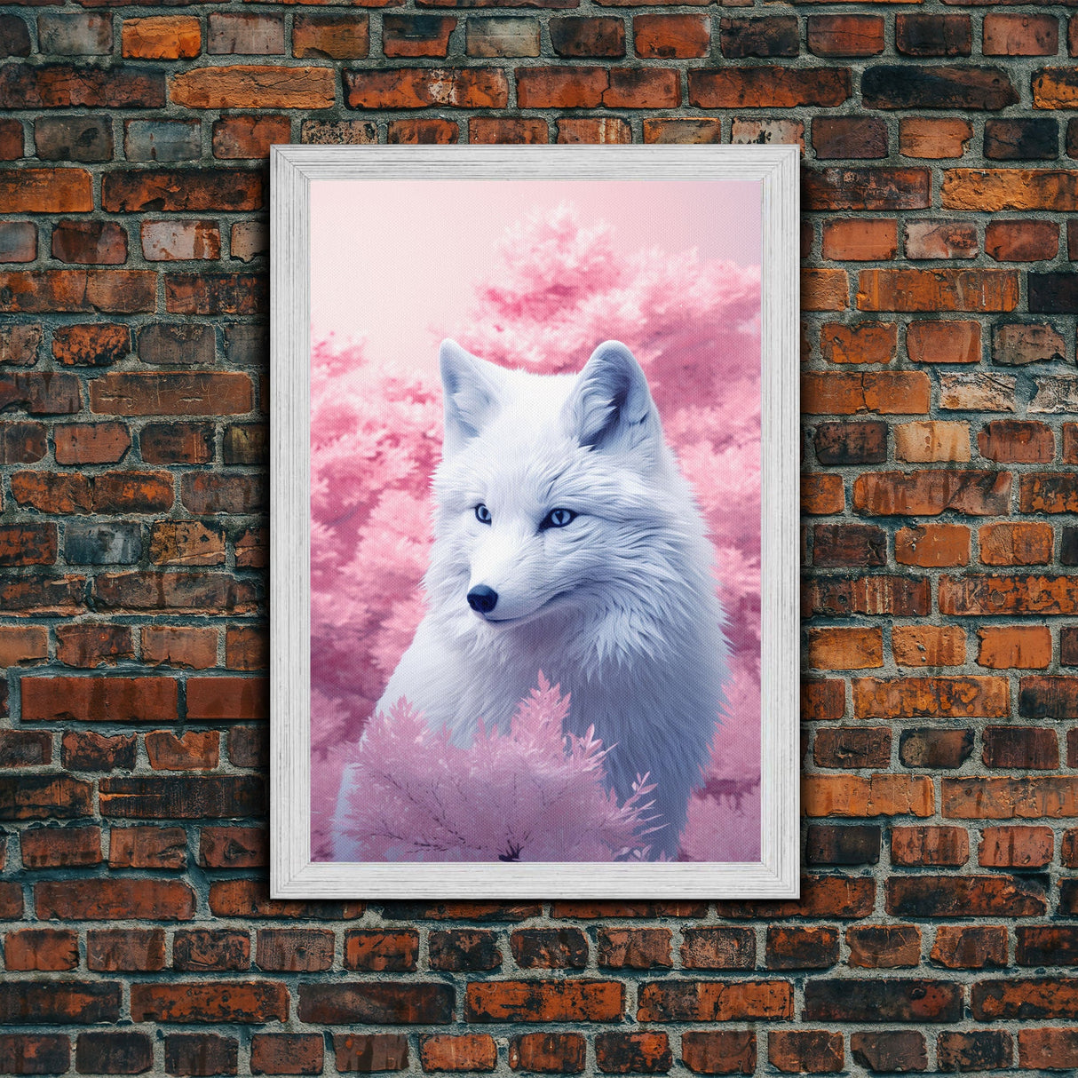 White Fox Wall Print, Animal Art Print, Animal Portrait, Pink Art, Wildlife Art, Framed Wall Art, Framed Canvas, Wall Print, Wall Print