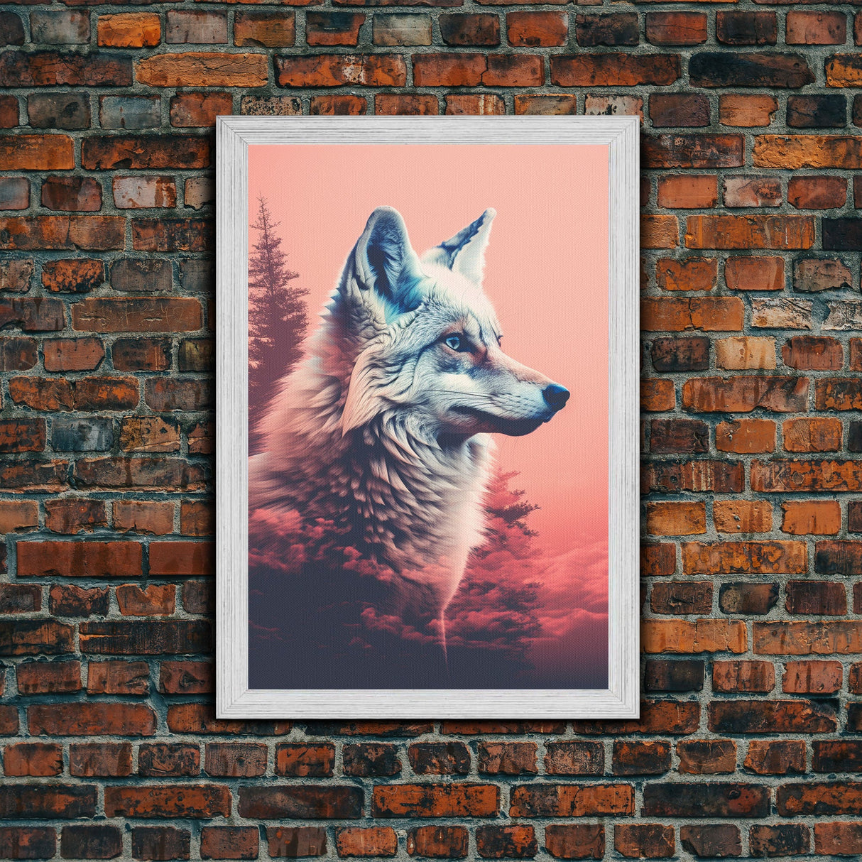 White Wolf Wall Print, Animal Art Print, Animal Portrait, Pink Art, Wildlife Art, Framed Wall Art, Framed Canvas, Wall Print, Wall Canvas