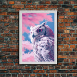 White Owl Wall Print, Animal Art Print, Pink Clouds, Wildlife Art, Bird Wall Art, Framed Wall Art, Framed Canvas, Wall Print, Wall Canvas