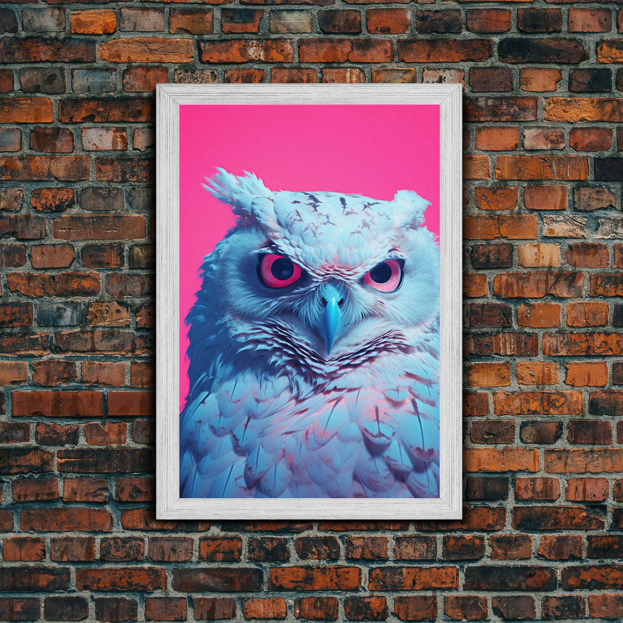 White Owl Wall Print, Animal Art Print, Bird Wall Art, Animal Portrait, Pink Art, Framed Wall Art, Framed Canvas, Wall Print, Wall Canvas