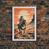 Cowboy Wall Decor, 12x18 Art Print, Equestrian Wall Art, Western Decor, Southwestern Art, Wild West Painting Wall Art, Framed Canvas Print