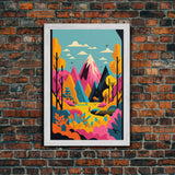 Trendy Pop Art, Surreal / Abstract Mountain Landscape, Fantasy Decor, Framed Canvas Print