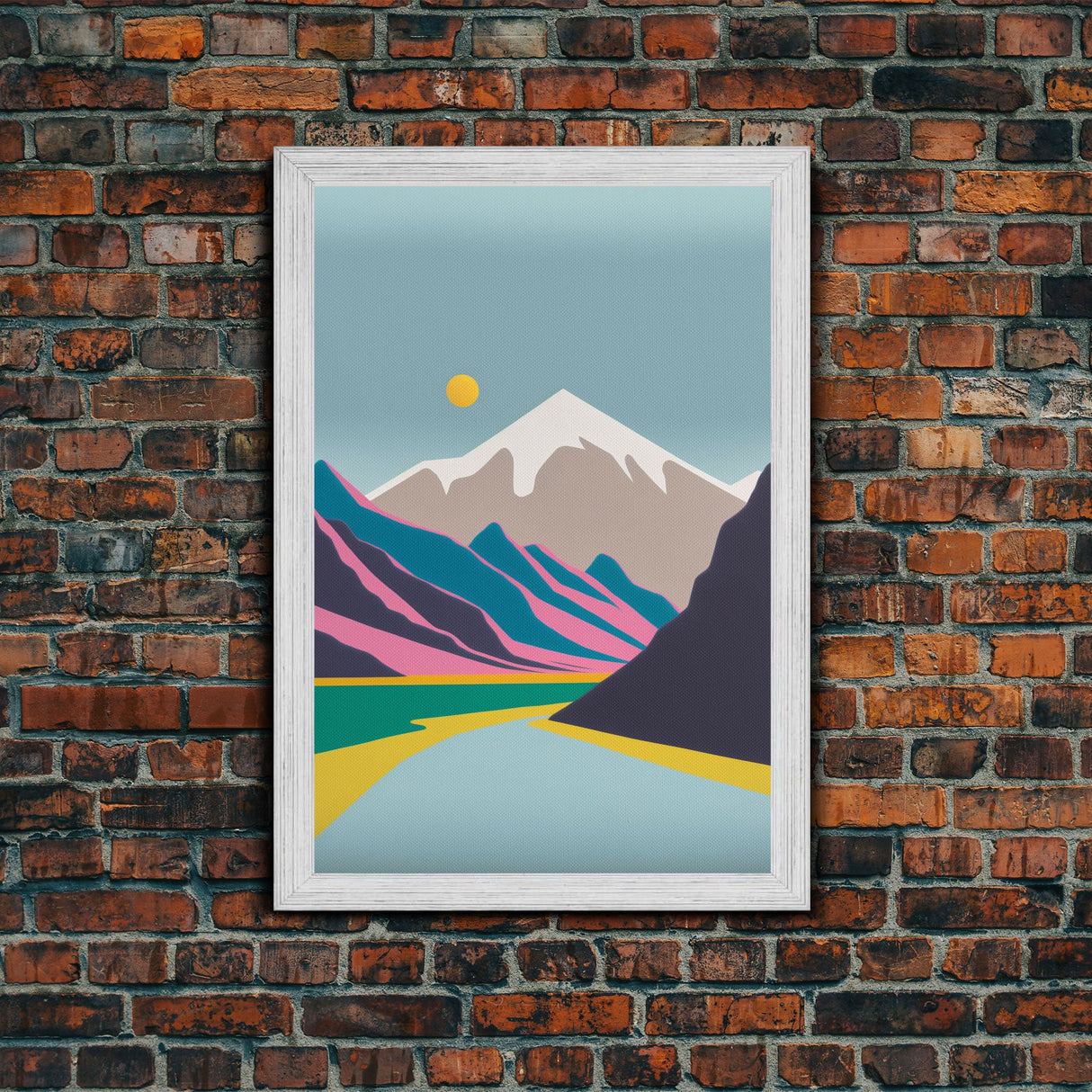 Surrealist Mountain Landscape, Abstract, Framed Canvas Print, Pink Mountains