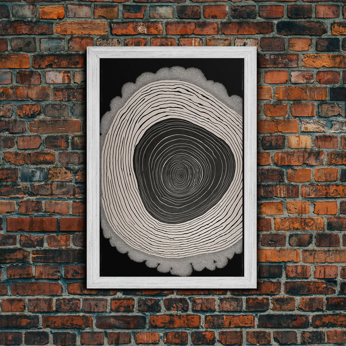 Framed Canvas Print Wall Art,  Grunge Forest Tree Rings, Abstract Illustrations, Modern Art, Nordic Decor for Bedroom, Tree Cross Section