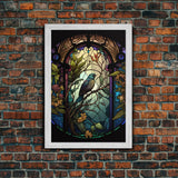 Wall Art, Bird in Stained Glass, Western Blue Bird, Bird Watcher Art, Wall Decor, Framed Canvas Print, Framed Wall Art, Gift