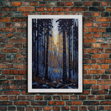 Original Abstract Forest Landscape Canvas Print Oil Painting, Abstract Texture Misty Woodland Painting Modern Living Room Wall Art Decor