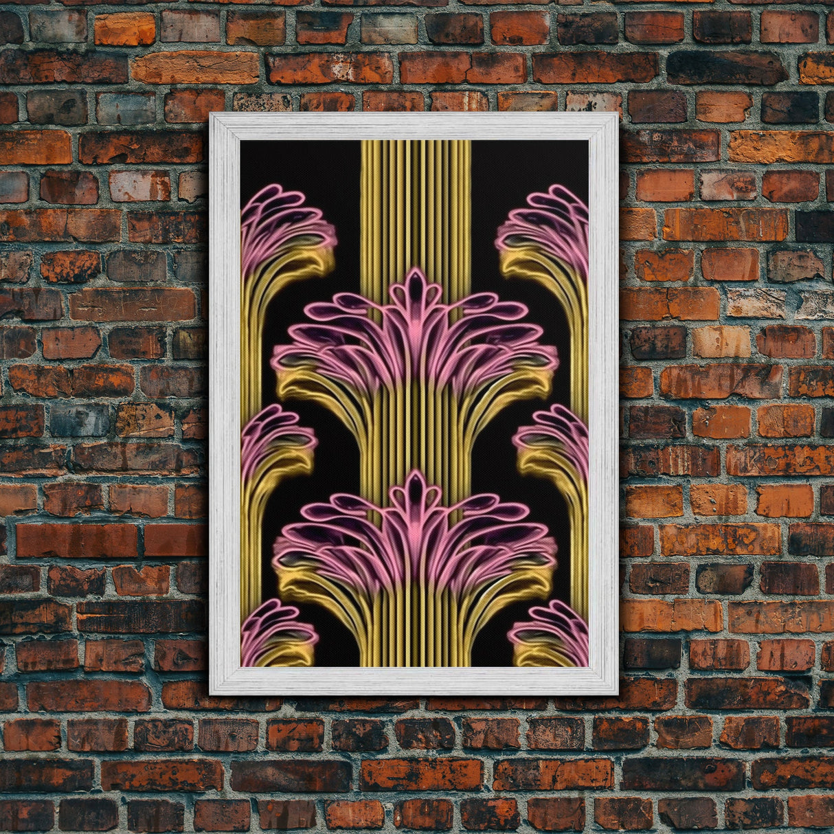 Art Deco Pattern Wall art - Framed Canvas Print - Art Deco - Black art - Bright colors - Pink & gold art - Office decor - Abstract nature