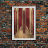 Art Deco Pattern Wall art - Framed Canvas Print - Art Deco - Abstract art - Gold & red art - Lines art - Living room art - Office decor