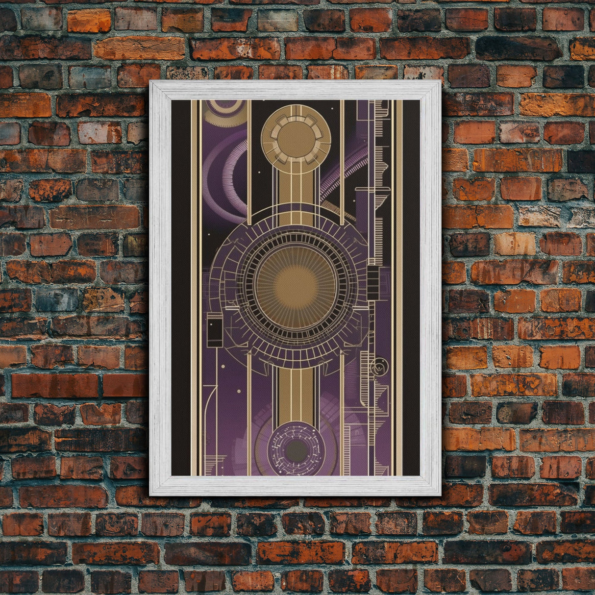 Midcentury Modern Wall art | Framed Canvas Print | Art Deco | Pattern art | Purple & gold art | Abstract art | Ornament art | Lines art