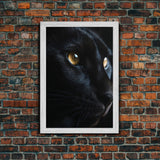 Beautiful Black Cat Portrait, Cat Photography, Framed Canvas Print, Framed Art, Halloween Witch Cat Art