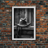 Cowboy Hat Print, Western Wall Art, Black And White, Minimalist Art, Wall Decor, Canvas Art, Wall Art, Framed Canvas Wall Decor