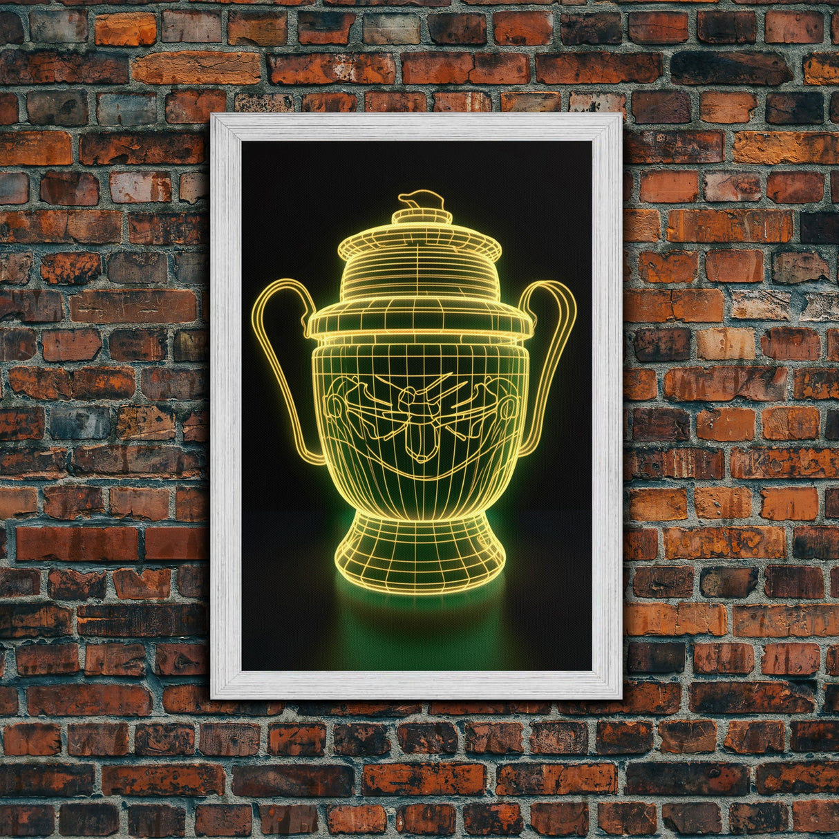 3D Trophy Wall Decor, Yellow Art Print, Glowing Art, Minimalist Print, Wall Decor, Canvas Print, Wall Art, Framed Canvas