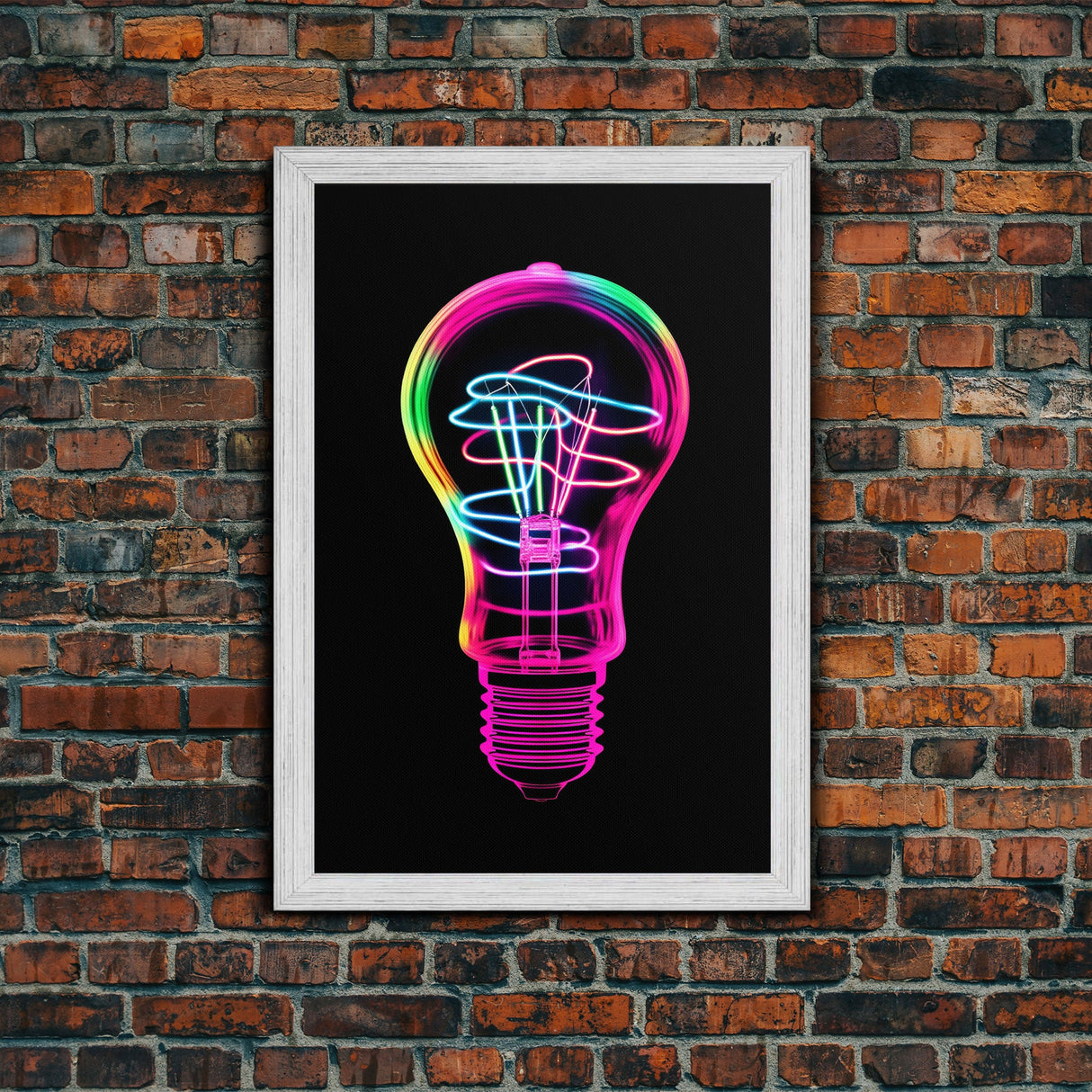 3D Light Bulb Wall Art, Neon Lights Art, Vibrant Art, Minimalist Print, Wall Decor, Canvas Print, Wall Art, Framed Canvas