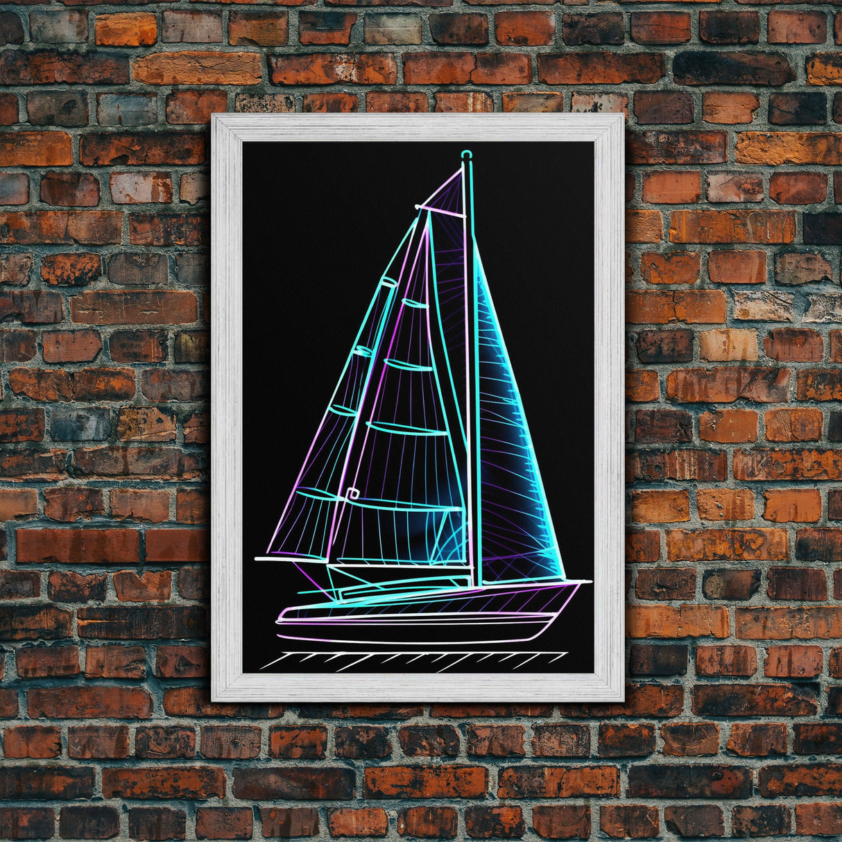 Teal Sail Boat Wall Decor, Ocean Art Print, Line Art, Minimalist Print, Wall Decor, Canvas Print, Wall Art, Framed Canvas