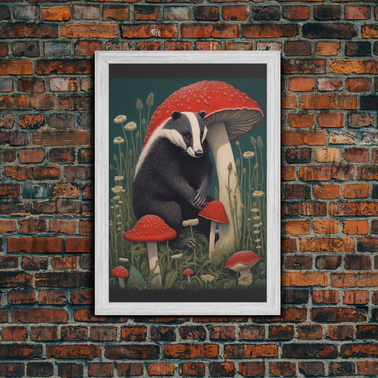 Badger Wall Decor, Cute Badger, Mushrooms Wall Decor, Animal Wall Art, Wall Decor, Canvas Print, Wall Art, Framed Canvas