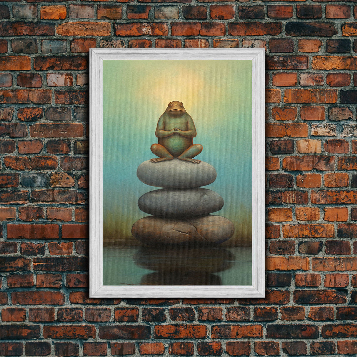 Frog Wall Art, Frog Balancing On Rocks, Zen Animal Wall Art, Nature, Modern Print, Wall Decor, Canvas Print, Wall Art, Framed Canvas