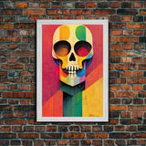 Cool Skull art, canvas print, sugar skull wall decor, skeleton face painting, abstract art deco style Halloween art