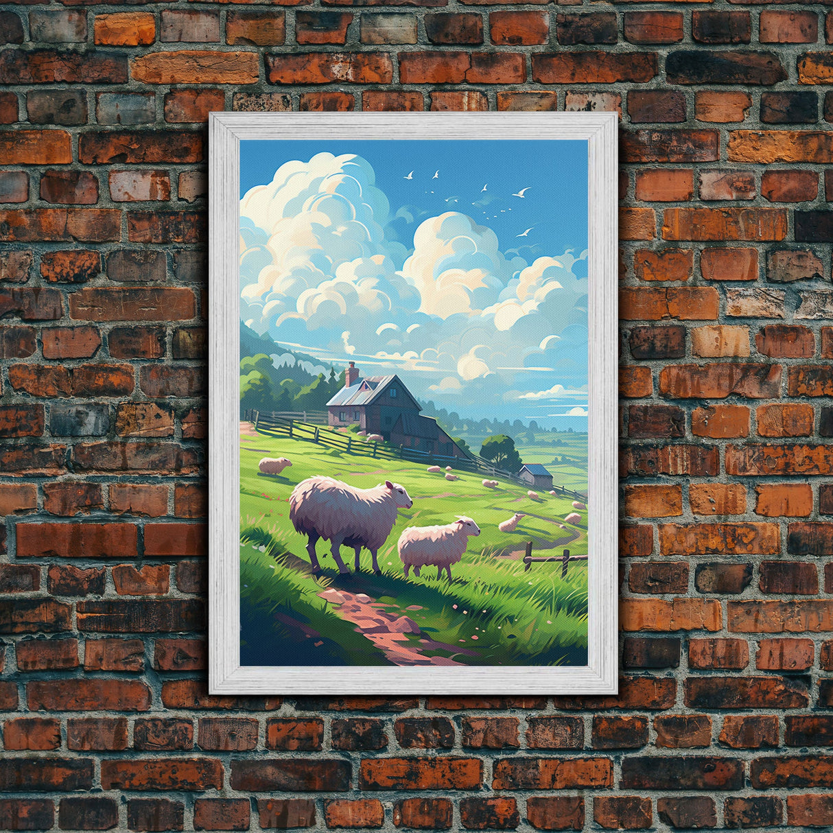 Sheep Wall Art, Animal Wall Art, Farm Print, Barn Decor, Canvas Print, Wall Art, Vertical Art, Farmhouse Wall Decor, Summer Wall Print