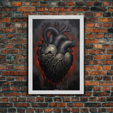The Dark Heart, Macabre Decor, Halloween Poster Art / Framed Canvas Print, Goth Decor, Goth Art, Black Heart