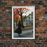 Halloween Abstract Art, Framed Canvas Print, Witch On The Streets of Salem, Halloween Decor- Witchcraft Art