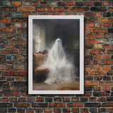 The Ghost Sits On The Sofa, Framed Canvas or Canvas Print, Gothic Victorian Halloween Painting, Cool Halloween Decor