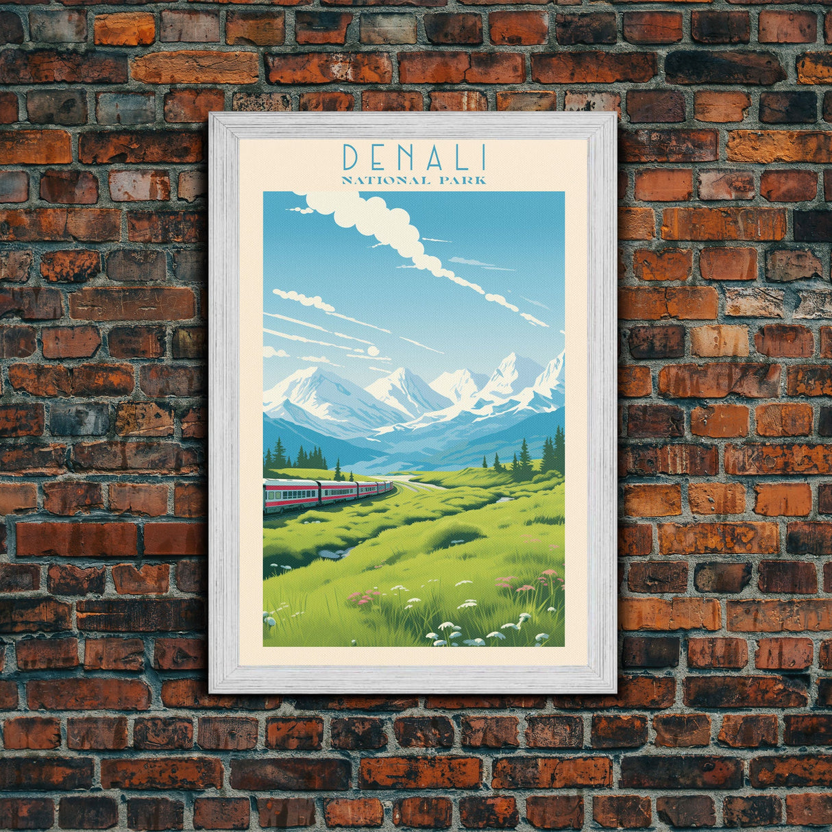 Denali National Park Travel Poster Print, Canvas Print Wall Art, Alaska Travel Art, Midcentury Modern Travel Decor, MCM Wall Art