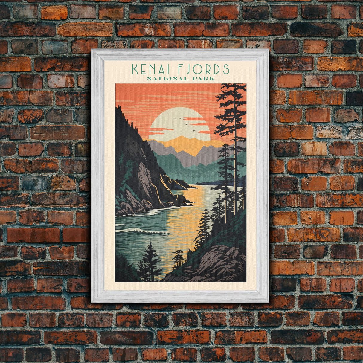 Kenai Fjords National Park, Alaska Travel Art, National Park Print, Minimalist Travel Art, Midcentury Modern Retro Style Landscape