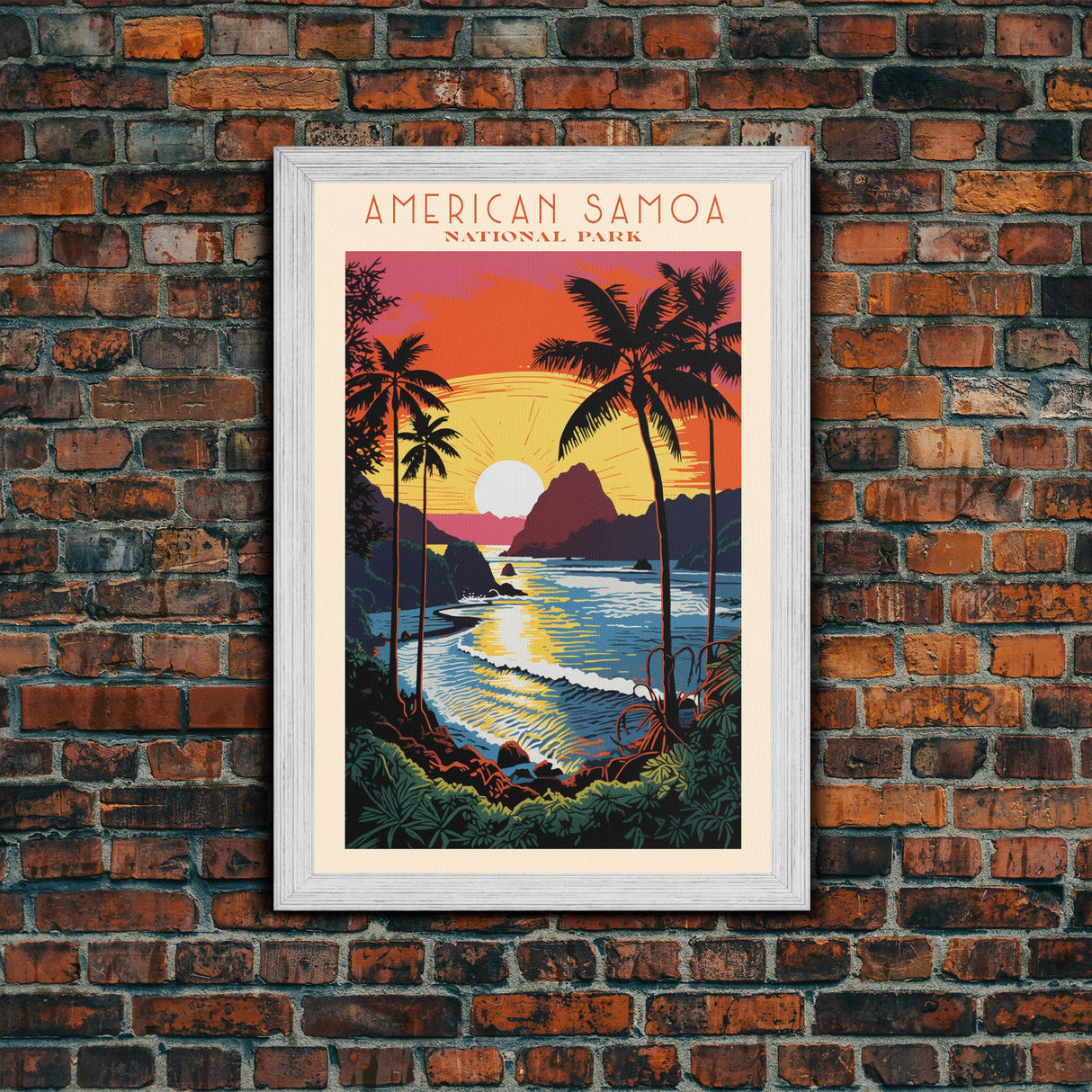 American Samoa National Park, Framed Wall Art Canvas Print, Travel Poster, Travel Art, Roadtrip Decor, Cool Wall Art, Retro State Park Art