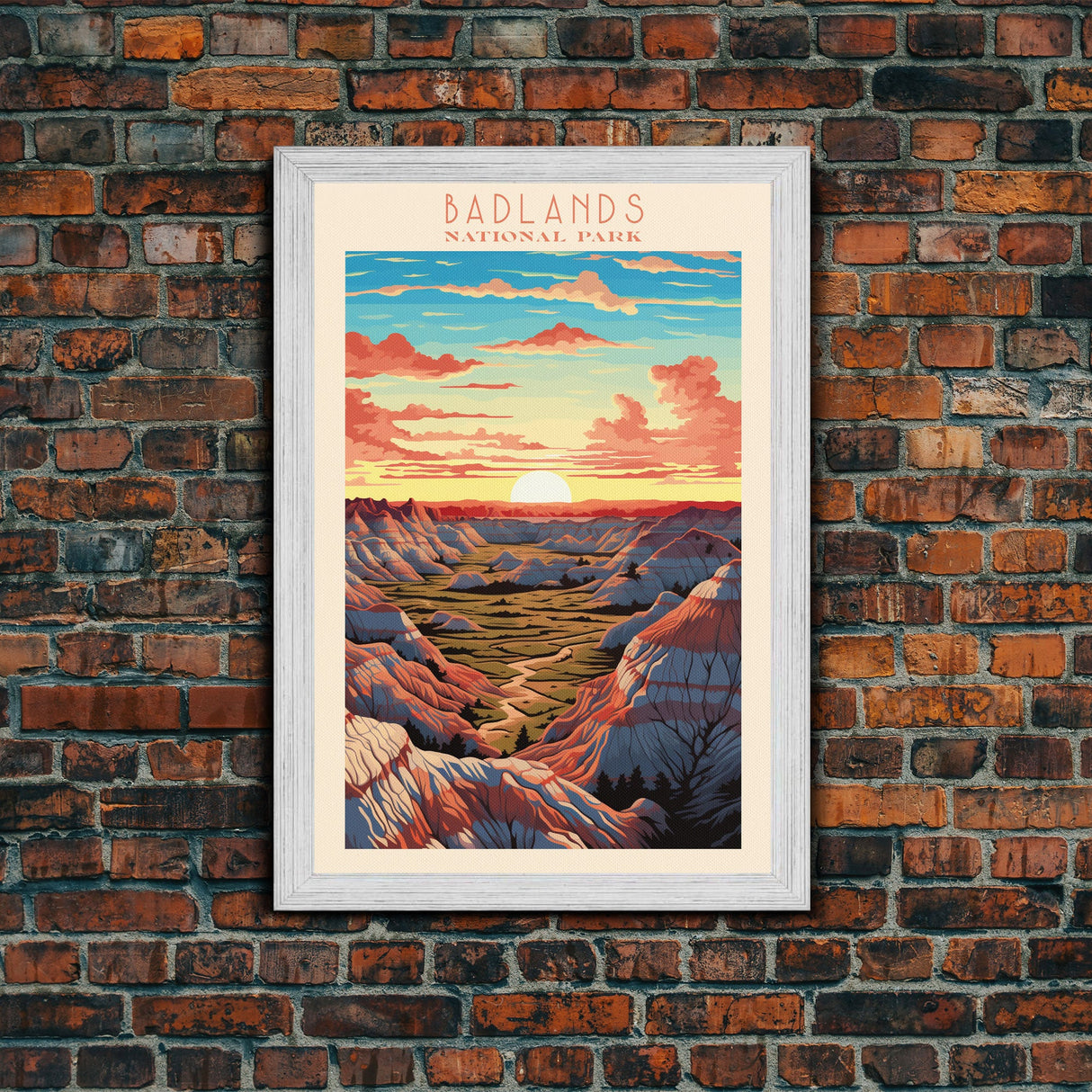 Badlands National Park, Framed Wall Art Canvas Print, Travel Poster, South Dakota Travel Art, Roadtrip Decor, Cool Art, Retro State Park Art