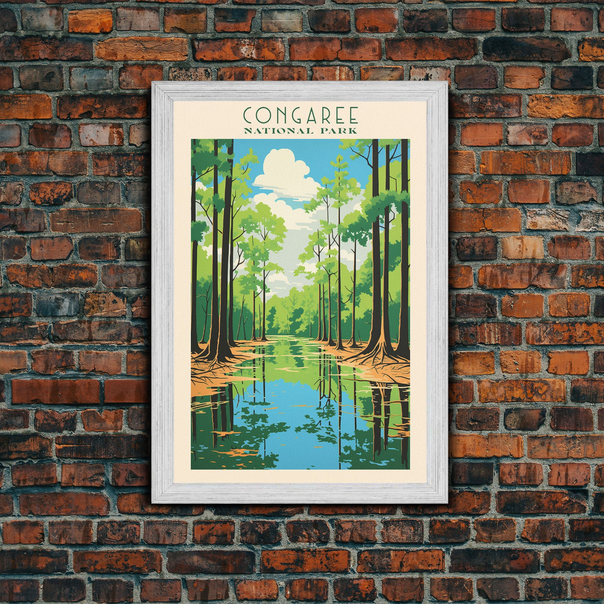 Congaree National Park Travel Poster Print, Canvas Print Wall Art, South Carolina Travel Art, Midcentury Modern Travel Decor