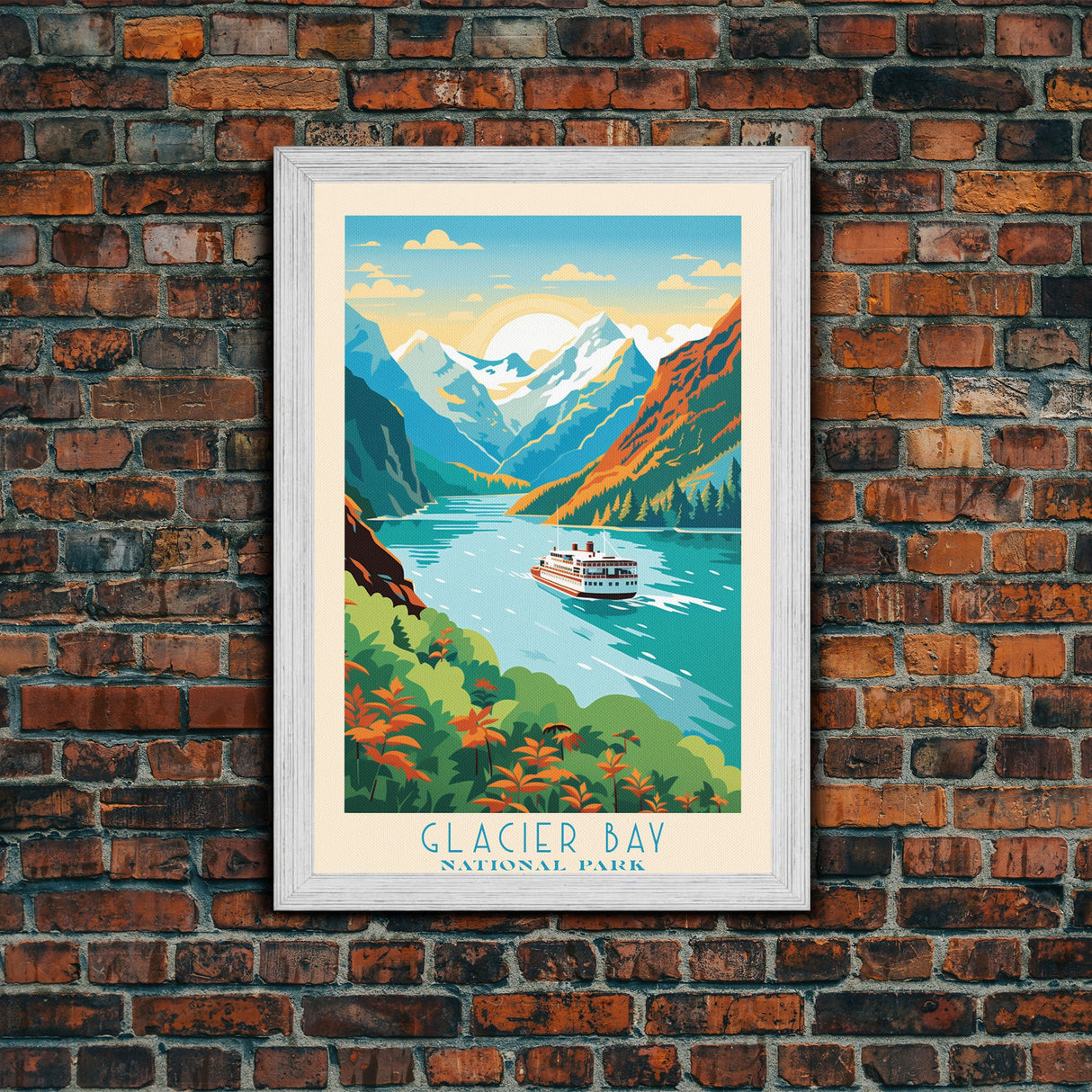 Glacier Bay National Park Travel Poster Art, Canvas Print Wall Art, Alaska Travel Art, Midcentury Modern Travel Decor, MCM Wall Art