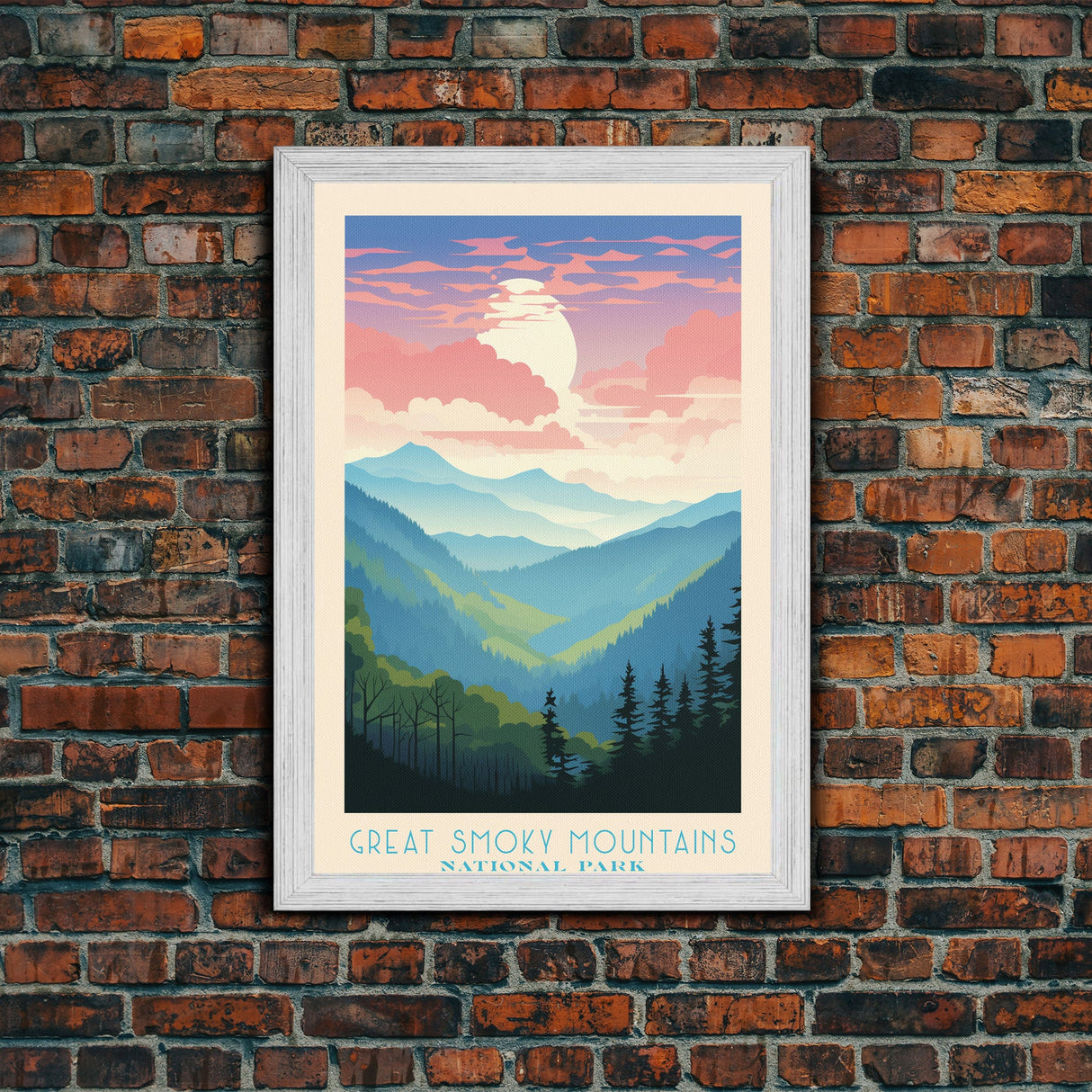 Great Smoky Mountains National Park Travel Poster Art, Canvas Print Wall Art, Tennesee Travel Art, Midcentury Modern Travel Decor, Wall Art