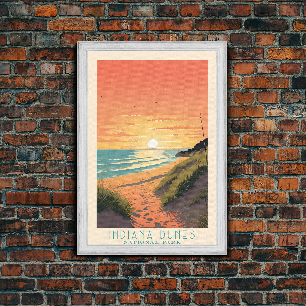 Indiana Dunes National Park Travel Poster Art, Canvas Print Wall Art, Indiana Travel Art, Midcentury Modern Travel Decor, Wall Art